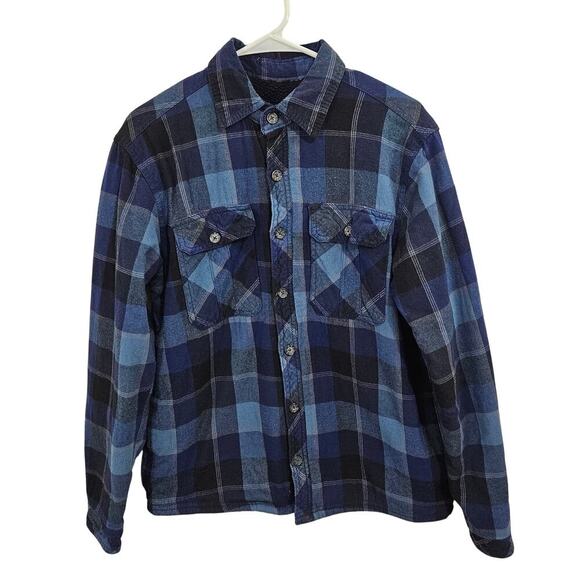 Boston Traders Flannel Jacket Shacket Sherpa Lined Blue Plaid Workwear Mens Sz M - Picture 1 of 7